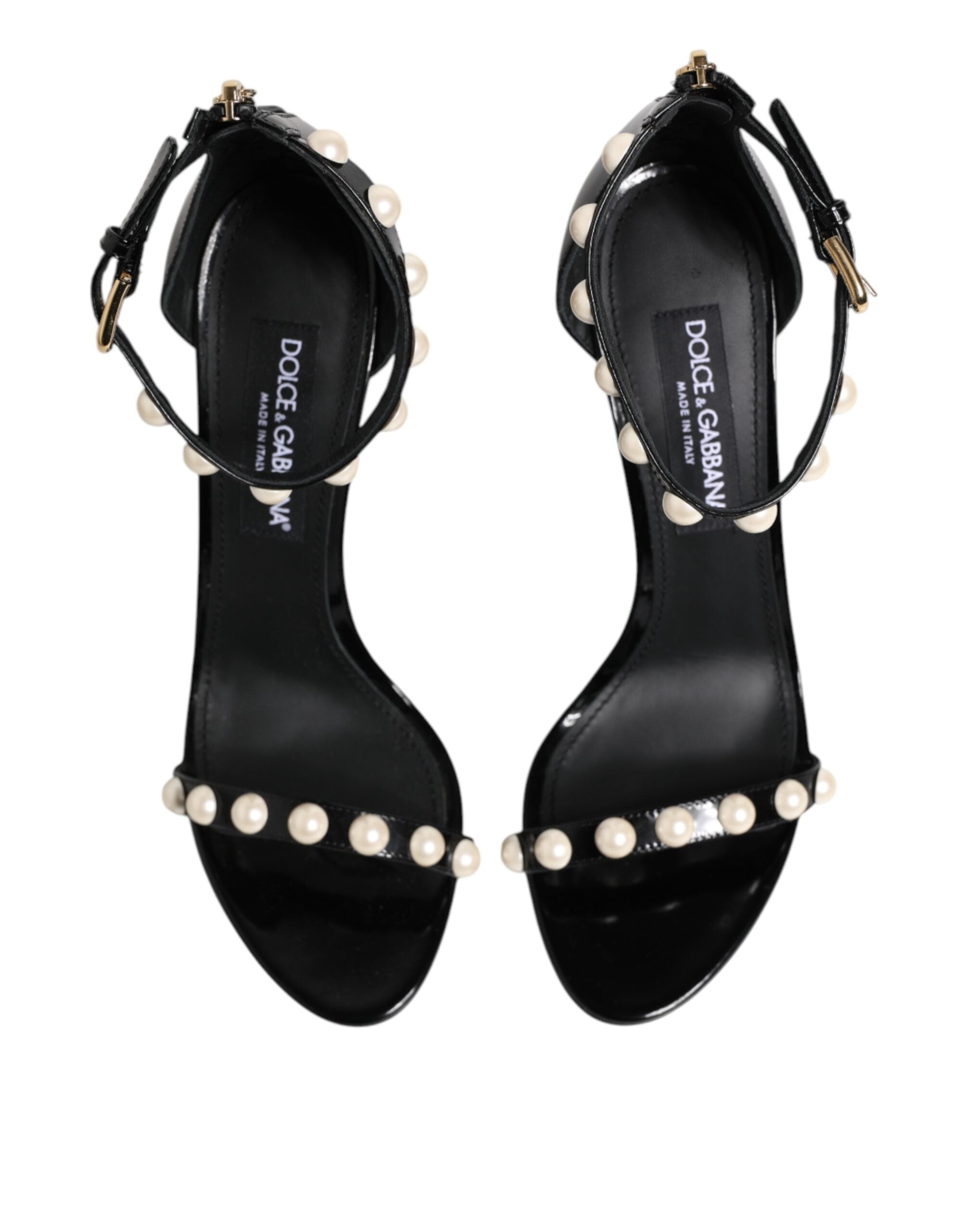 Dolce & Gabbana Black KEIRA Pearl Embellished Sandals Shoes