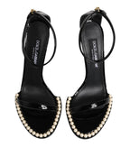 Dolce & Gabbana Black KEIRA Pearl Embellished Sandals Shoes