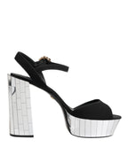 Dolce & Gabbana Black Crystal Ankle Strap Keira Sandal Shoes