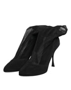 Dolce & Gabbana Black Silk Stretch Mesh Sock Boots Shoes