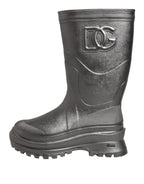 Dolce & Gabbana Black Argento Pull On Rain Boots Shoes