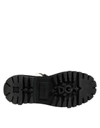 Dolce & Gabbana Black White Padded Mid Calf Lace Up Boots Shoes