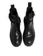Dolce & Gabbana Black Calfskin DG Logo Strap Ankle Boots Shoes