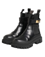 Dolce & Gabbana Black Calfskin DG Logo Strap Ankle Boots Shoes
