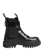 Dolce & Gabbana Black Calfskin DG Logo Strap Ankle Boots Shoes