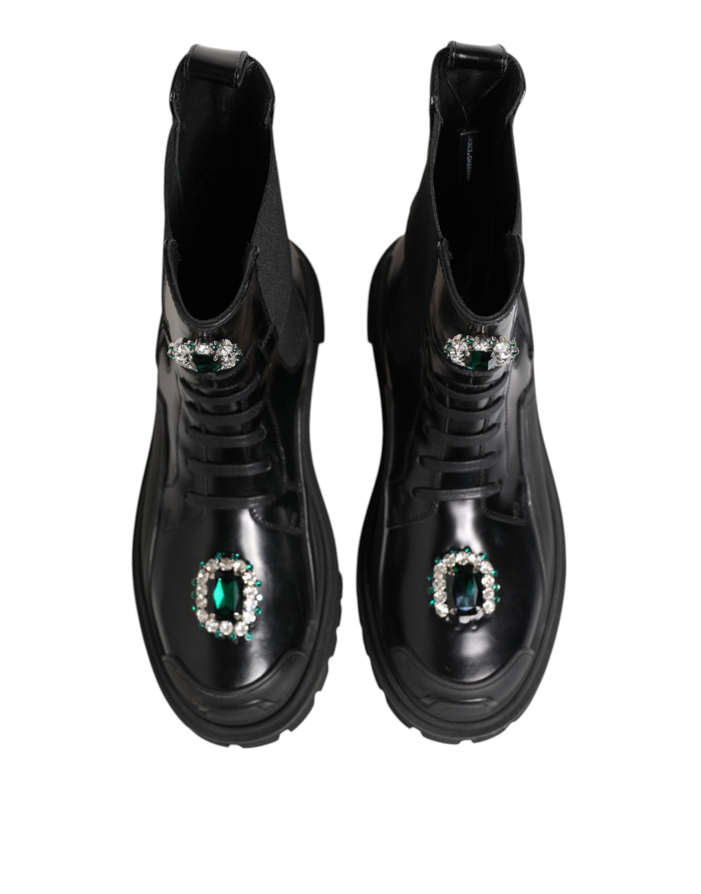 Dolce & Gabbana Black Crystal Embellished Combat Boots Shoes