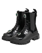 Dolce & Gabbana Black Crystal Embellished Combat Boots Shoes