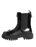 Dolce & Gabbana Black Crystal Embellished Combat Boots Shoes