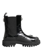 Dolce & Gabbana Black Crystal Embellished Combat Boots Shoes