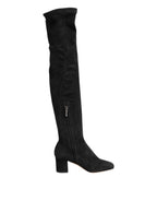 Dolce & Gabbana Black Suede Leather Knee High Boots Shoes