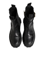 Dolce & Gabbana Black Gold DG Logo Trekking Calf Boots Shoes