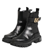 Dolce & Gabbana Black Gold DG Logo Trekking Calf Boots Shoes