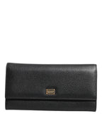 Dolce & Gabbana Black Leather Logo Plaque Card Holder Trifold Wallet