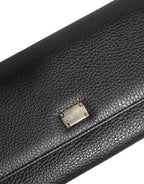 Dolce & Gabbana Black Leather Logo Plaque Card Holder Trifold Wallet