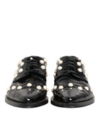 Dolce & Gabbana Black Leather Faux Pearl Dress Broque Shoes