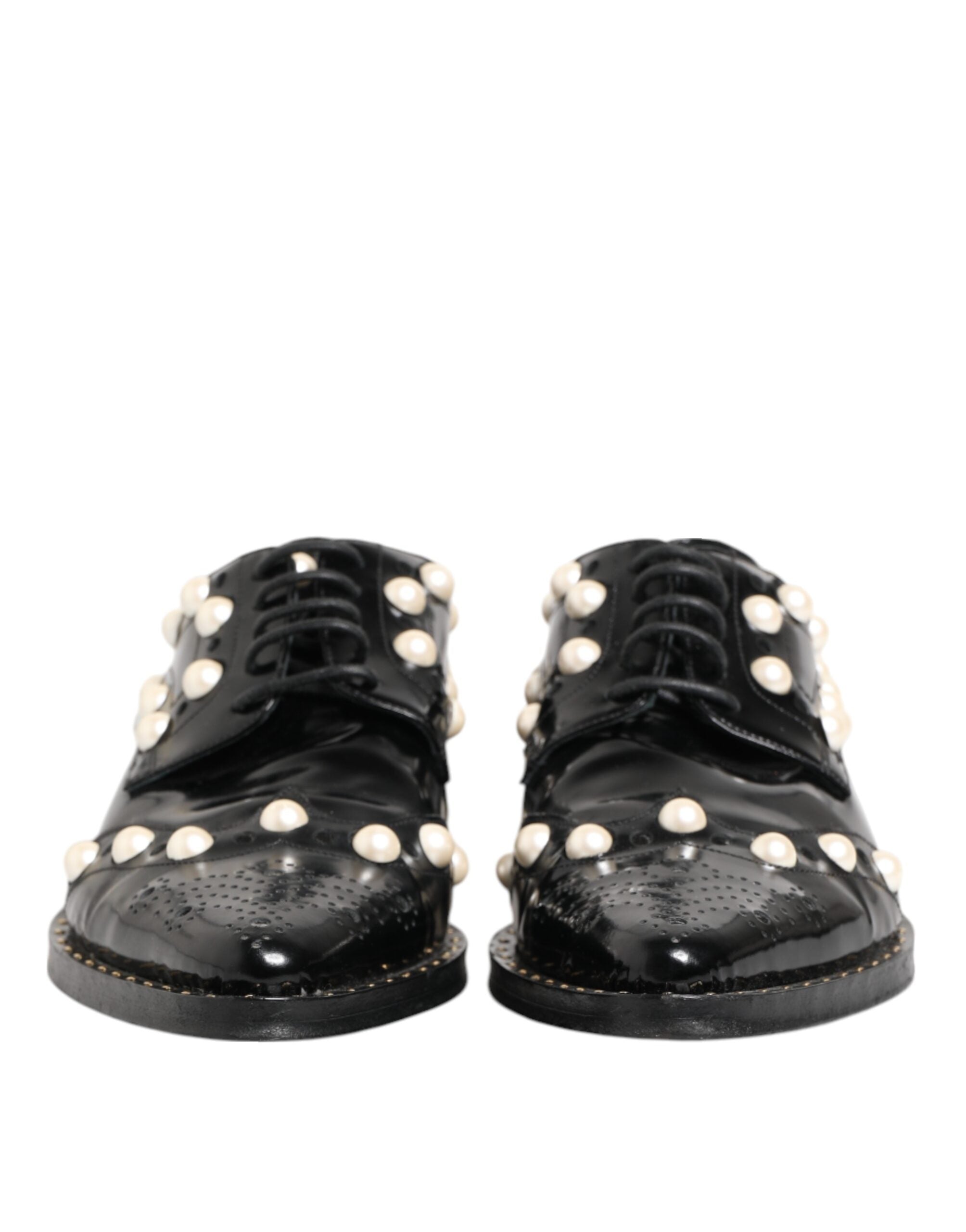 Dolce & Gabbana Black Leather Faux Pearl Dress Broque Shoes