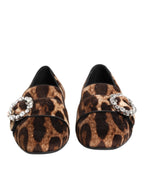 Dolce & Gabbana Brown Leopard Print Crystals Loafers Flats Shoes