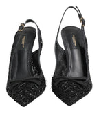 Dolce & Gabbana Black Tulle Ricamo Heels Slingbacks Shoes