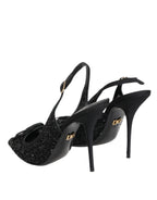 Dolce & Gabbana Black Tulle Ricamo Heels Slingbacks Shoes