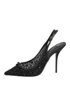 Dolce & Gabbana Black Tulle Ricamo Heels Slingbacks Shoes