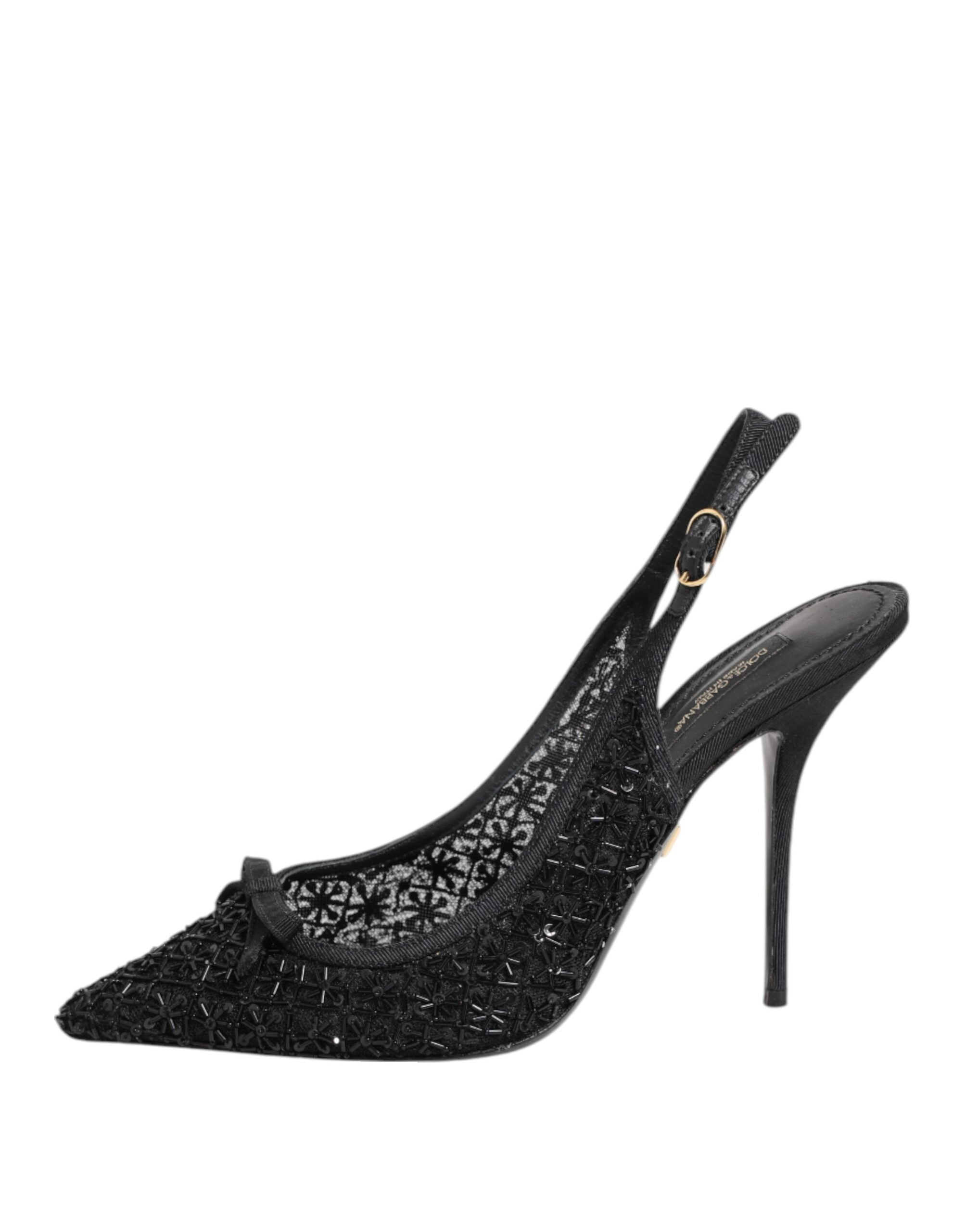 Dolce & Gabbana Black Tulle Ricamo Heels Slingbacks Shoes