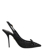 Dolce & Gabbana Black Tulle Ricamo Heels Slingbacks Shoes