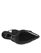Dolce & Gabbana Black Tulle Ricamo Heels Slingbacks Shoes