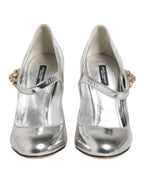 Dolce & Gabbana Silver Chandelier Sculpted Heel Mary Jane Pump Shoes