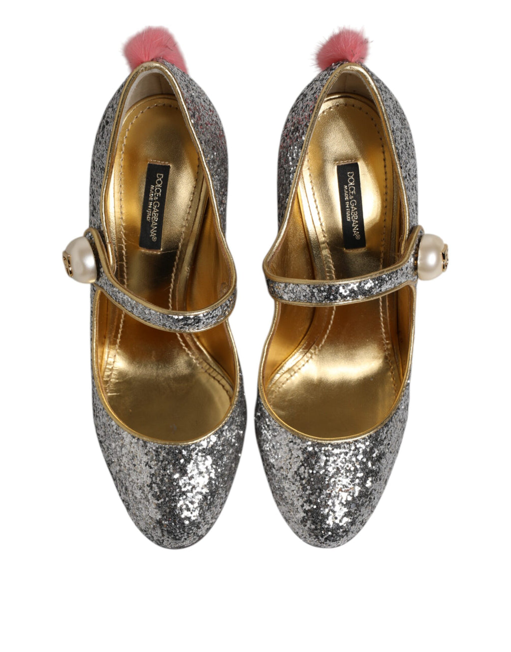 Dolce & Gabbana Silver Glitter Mink Fur VALLY Pumps Shoes