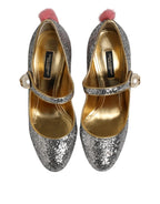 Dolce & Gabbana Silver Glitter Mink Fur VALLY Pumps Shoes