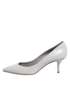 Dolce & Gabbana Light Gray Leather Kitten Heels Pumps Shoes