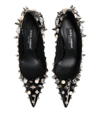Dolce & Gabbana Black Crystals Studs Stiletto Pumps Shoes