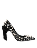 Dolce & Gabbana Black Crystals Studs Stiletto Pumps Shoes