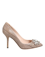 Dolce & Gabbana Beige Leather Crystal Embellished Pumps Shoes