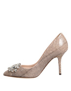 Dolce & Gabbana Beige Leather Crystal Embellished Pumps Shoes