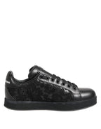 Dolce & Gabbana Black Floral Lace Low Top Sneakers Shoes