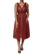 Dolce & Gabbana Burgundy Mesh Sleeveless Midi A-line Dress
