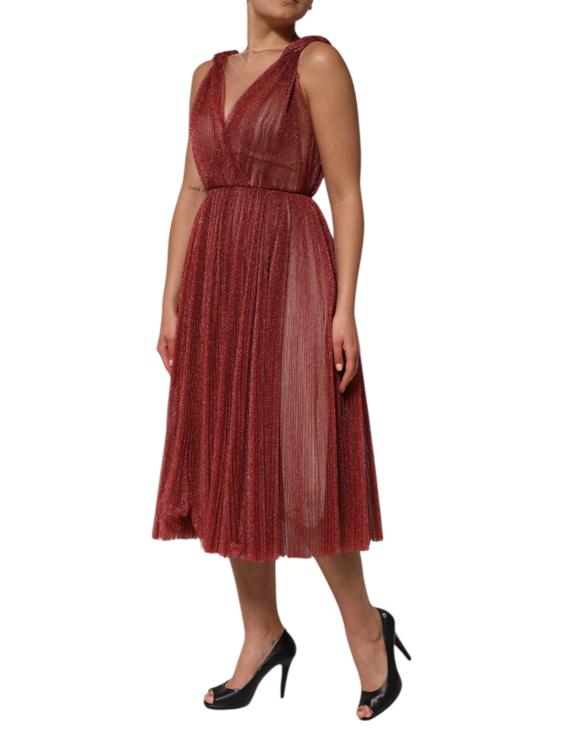 Dolce & Gabbana Burgundy Mesh Sleeveless Midi A-line Dress