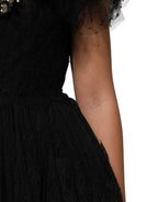 Dolce & Gabbana Black Crystal Embellished Midi A-line Dress