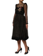 Dolce & Gabbana Black Crystal Heart Embellished A-line Dress