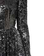 Dolce & Gabbana Black Sequined Long Sleeves Midi A-line  Dress