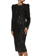 Dolce & Gabbana Black Sequin Bouclé Tweed Sheath Dress