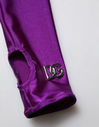 Dolce & Gabbana Purple Nylon Turtleneck Bodycon Jumpsuit Dress