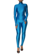 Dolce & Gabbana Blue Nylon Turtleneck Bodycon Jumpsuit  Dress