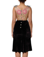 Dolce & Gabbana Black Velvet Flower Embellishment Aline Dress