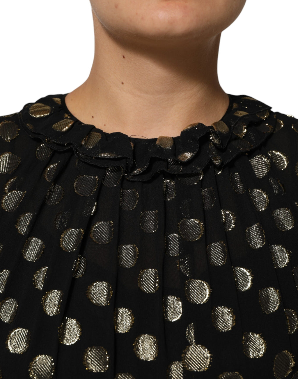 Dolce & Gabbana Black Gold Polka Dot Silk Brocade Mini Dress