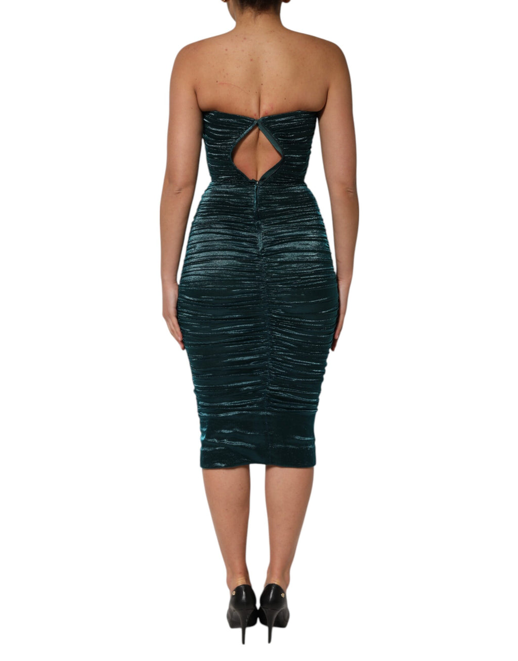 Dolce & Gabbana Green Silk Satin Fitted Strapless Dress