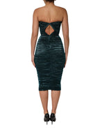 Dolce & Gabbana Green Silk Satin Fitted Strapless Dress