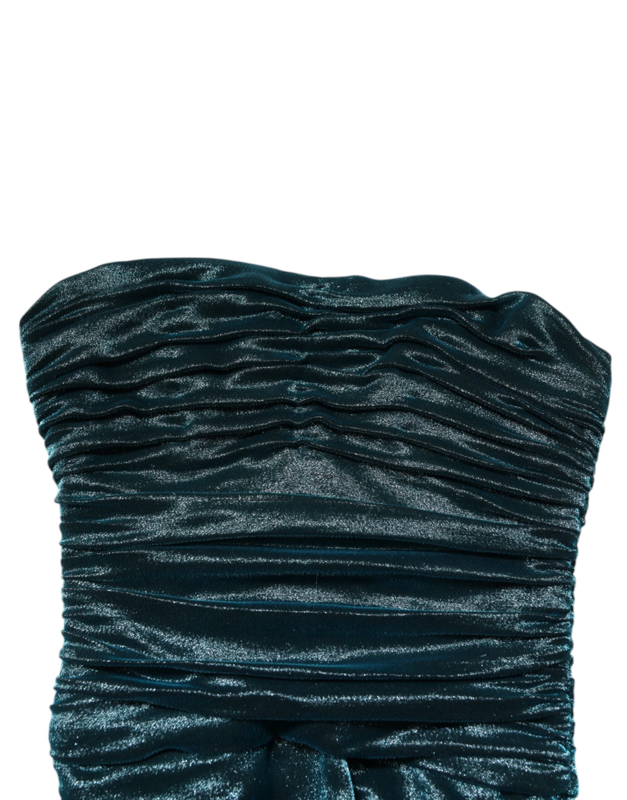 Dolce & Gabbana Green Silk Satin Fitted Strapless Dress