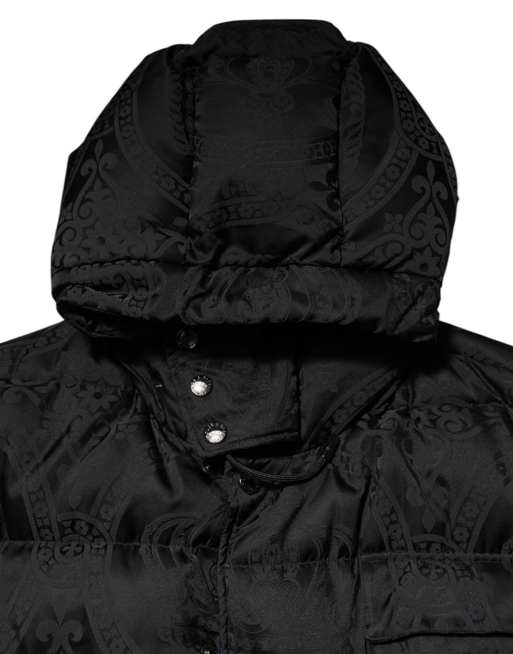 Dolce & Gabbana Black Jacquard Quilted Puffer Hooded Jacket